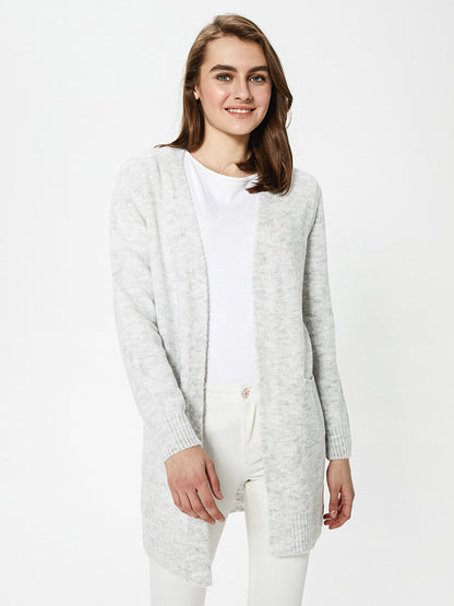 Shawl Collar Plain Pocket Detailed Long Sleeve Women's Cardigan