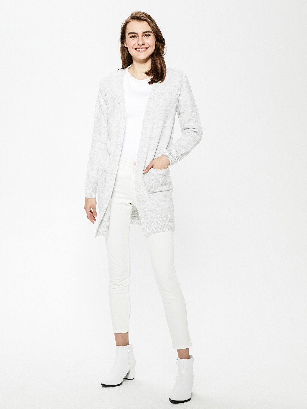 Shawl Collar Plain Pocket Detailed Long Sleeve Women's Cardigan