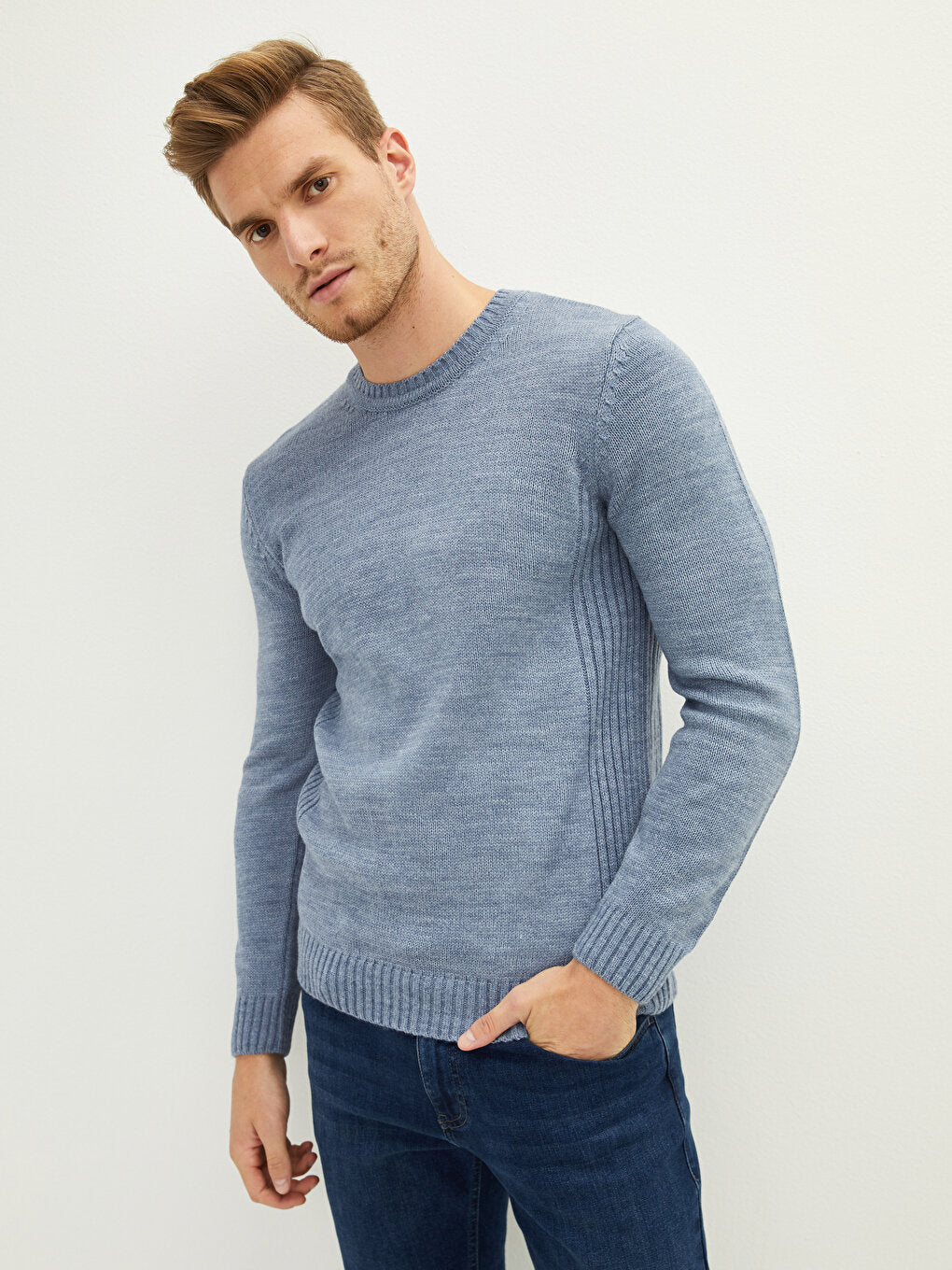 Crew Neck Long Sleeve Men's Knitwear Sweater