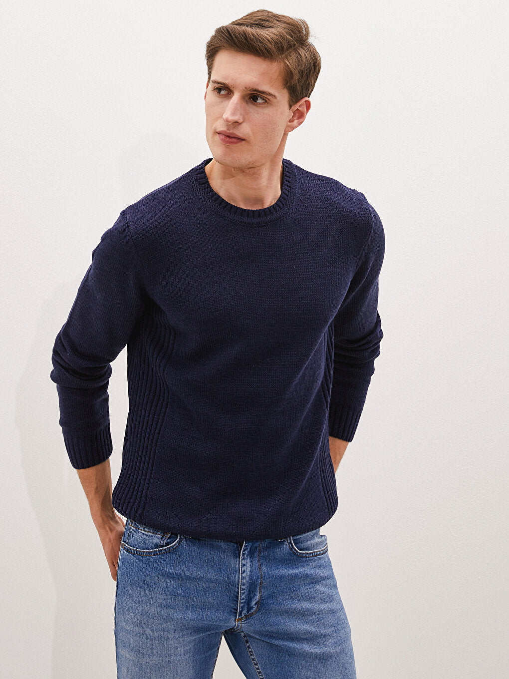 Crew Neck Long Sleeve Men's Knitwear Sweater