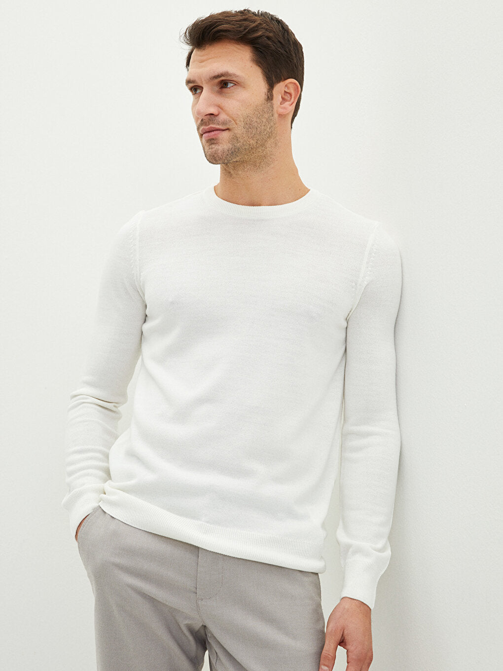 Crew Neck Long Sleeve Thin Men's Knitwear Sweater