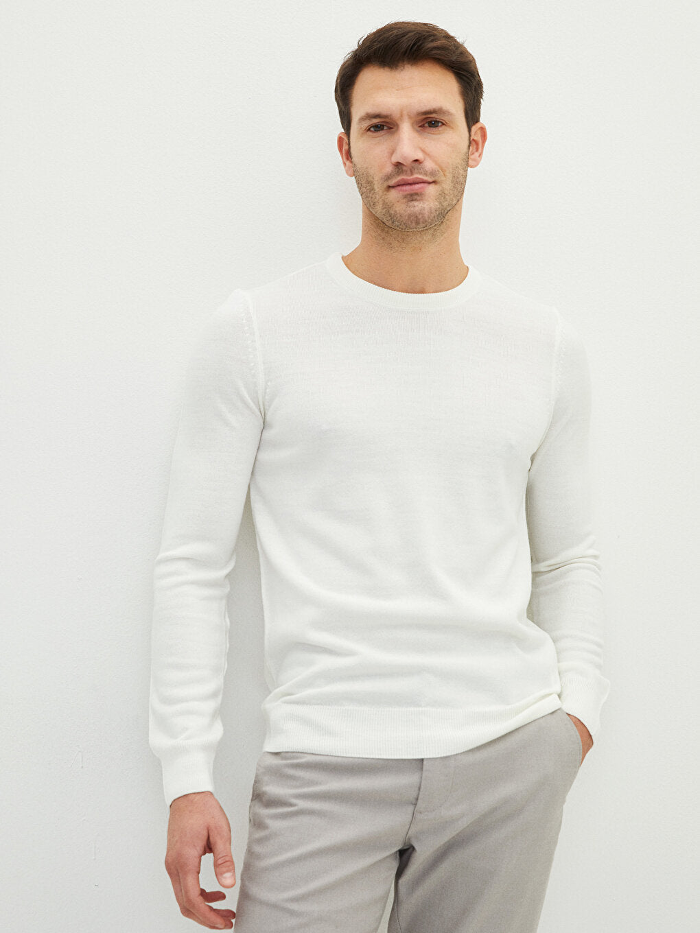 Crew Neck Long Sleeve Thin Men's Knitwear Sweater