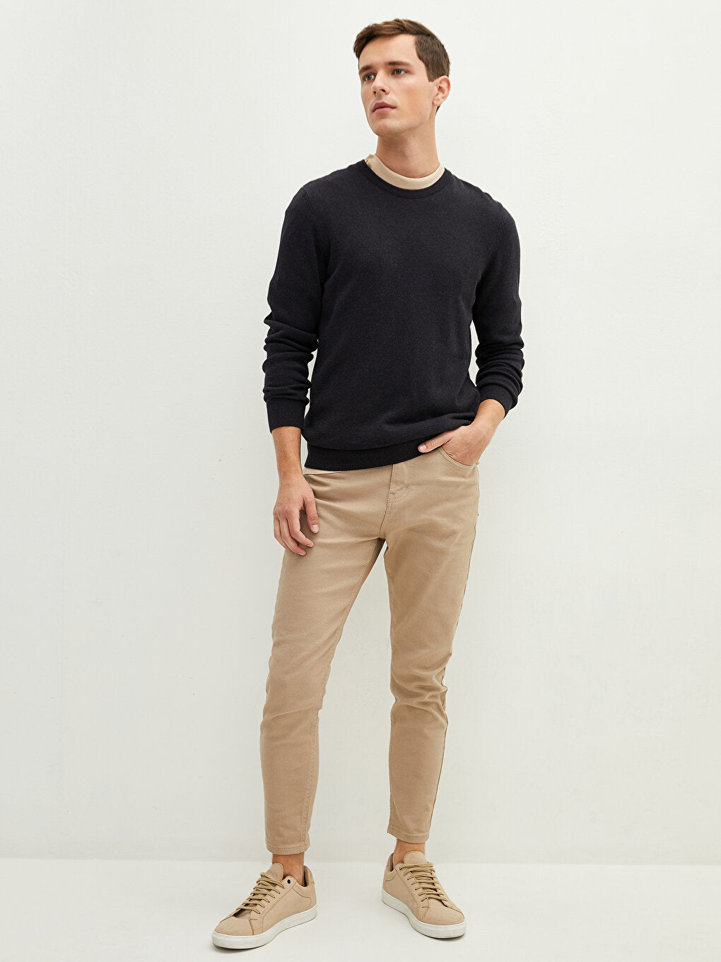 Crew Neck Long Sleeve Thin Men's Knitwear Sweater