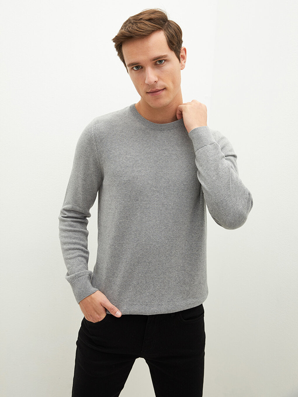 Crew Neck Long Sleeve Thin Men's Knitwear Sweater