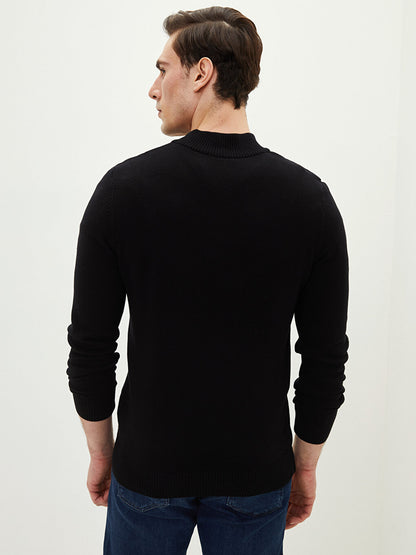 Zippered High Collar Long Sleeve Men's Knitwear Sweater