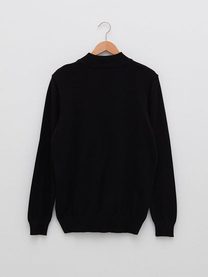 Zippered High Collar Long Sleeve Men's Knitwear Sweater