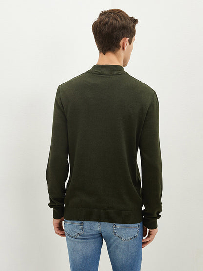 Zippered High Collar Long Sleeve Men's Knitwear Sweater