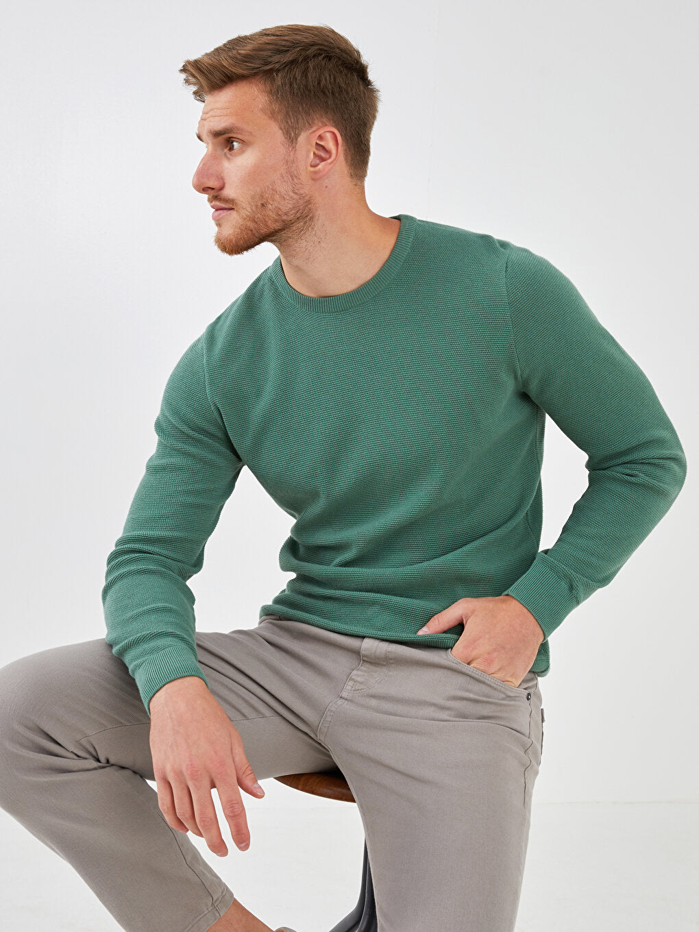 Crew Neck Long Sleeve Thin Men's Knitwear Sweater