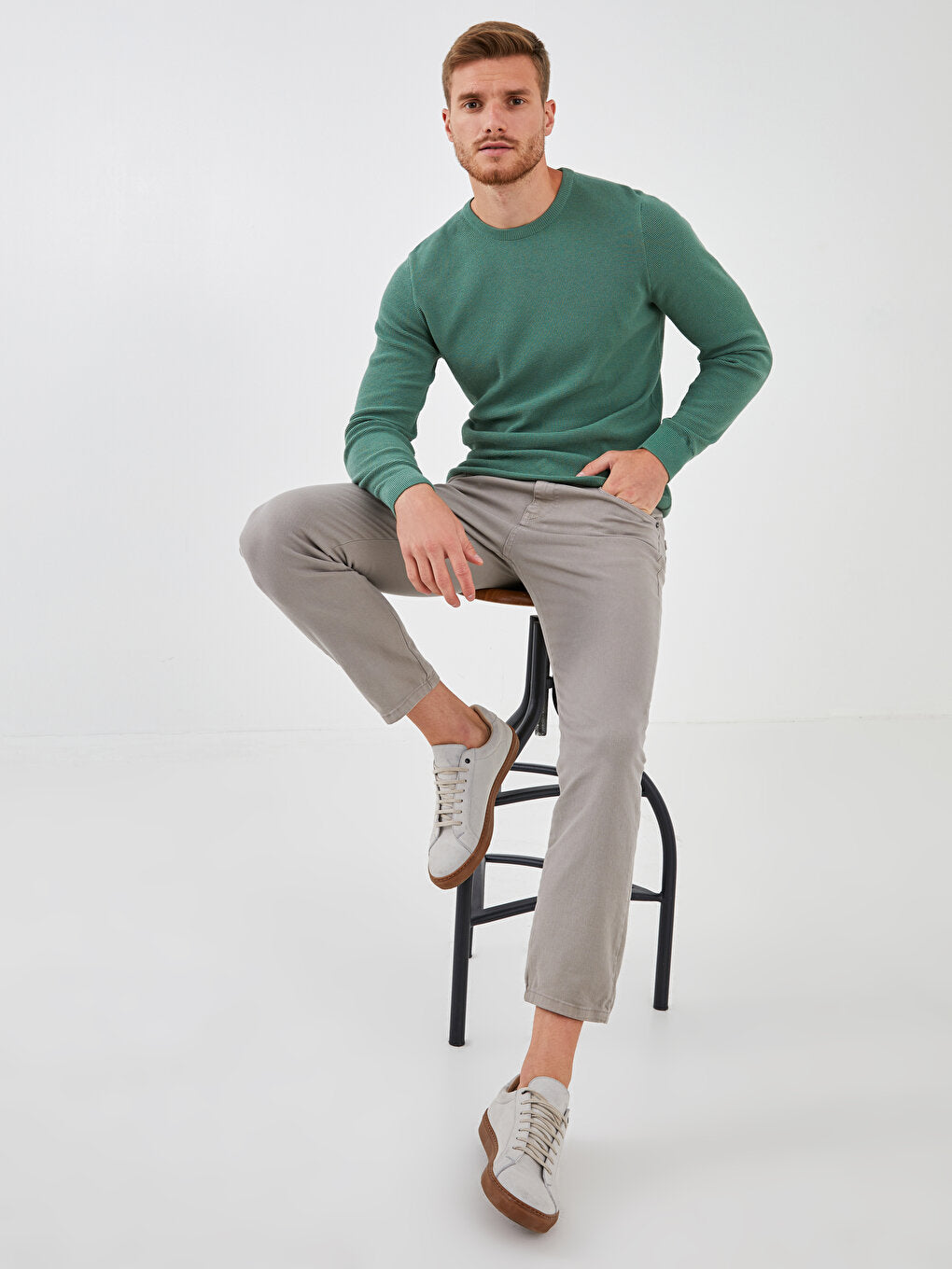 Crew Neck Long Sleeve Thin Men's Knitwear Sweater