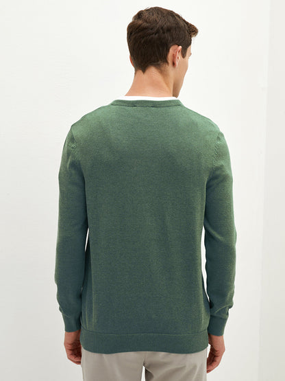 V-Neck Long Sleeve Basic Thin Men's Knitwear Sweater