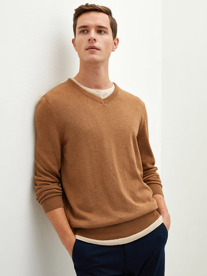 V-Neck Long Sleeve Basic Thin Men's Knitwear Sweater