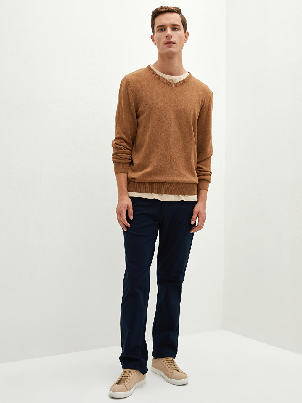 V-Neck Long Sleeve Basic Thin Men's Knitwear Sweater