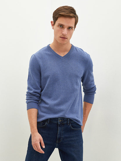 V-Neck Long Sleeve Basic Thin Men's Knitwear Sweater