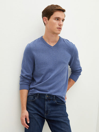 V-Neck Long Sleeve Basic Thin Men's Knitwear Sweater