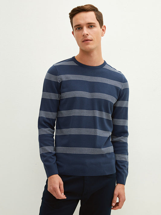 Crew Neck Long Sleeve Striped Men's Knitwear Sweater