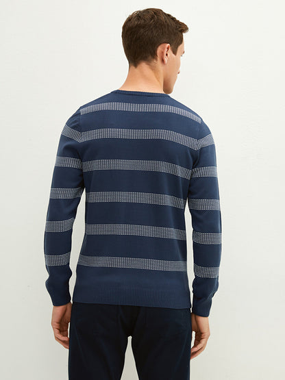 Crew Neck Long Sleeve Striped Men's Knitwear Sweater