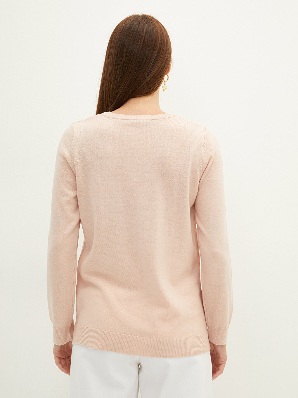 V-Neck Plain Long Sleeve Women's Knitwear Sweater