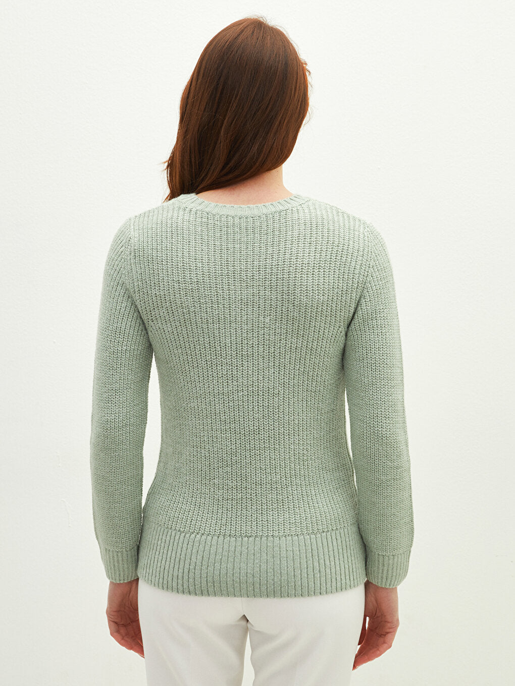 Crew Neck Self-Patterned Long Sleeve Women's Knitwear Sweater