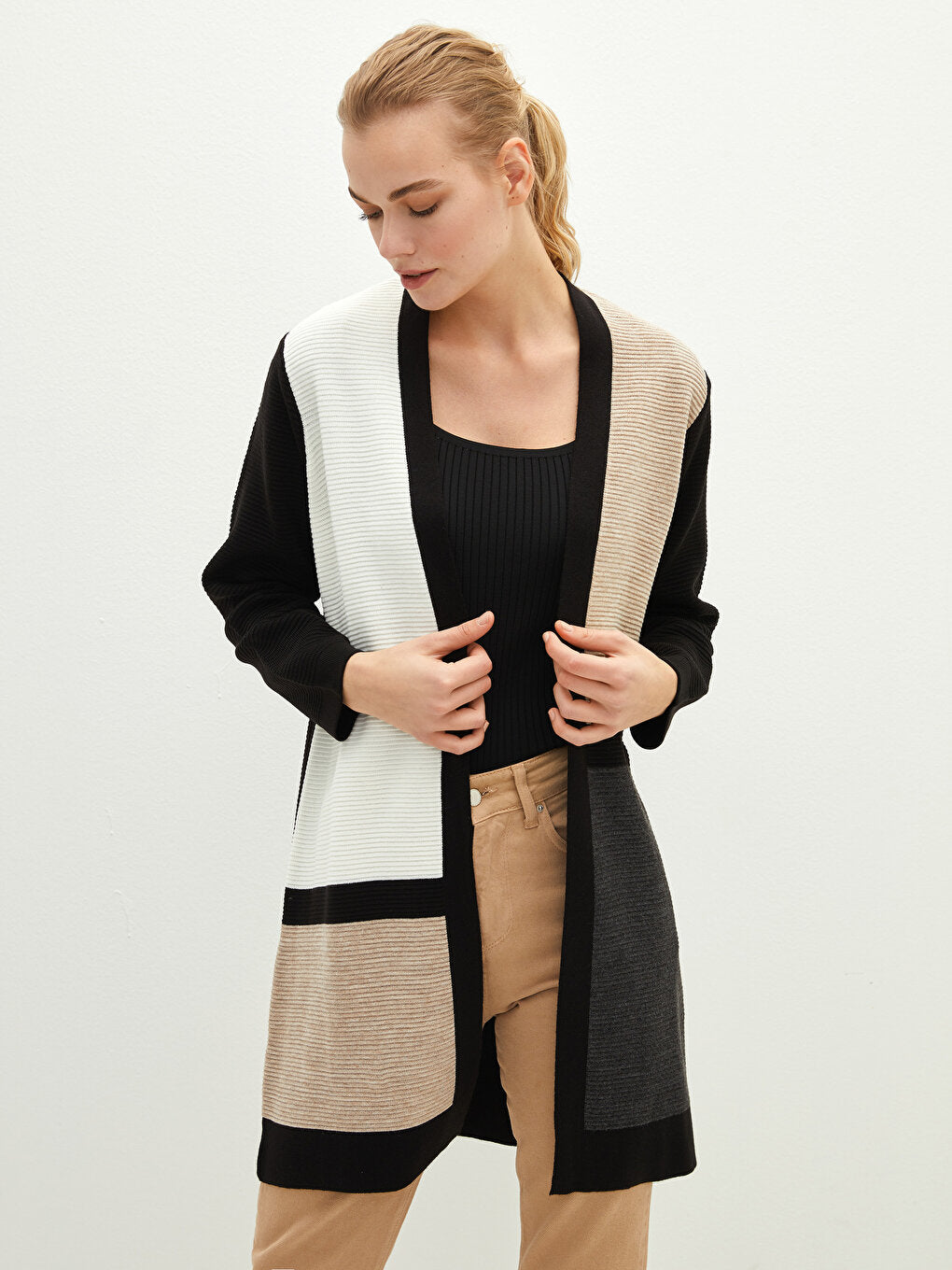 Color Blocked Long Sleeve Women's Knitwear Cardigan