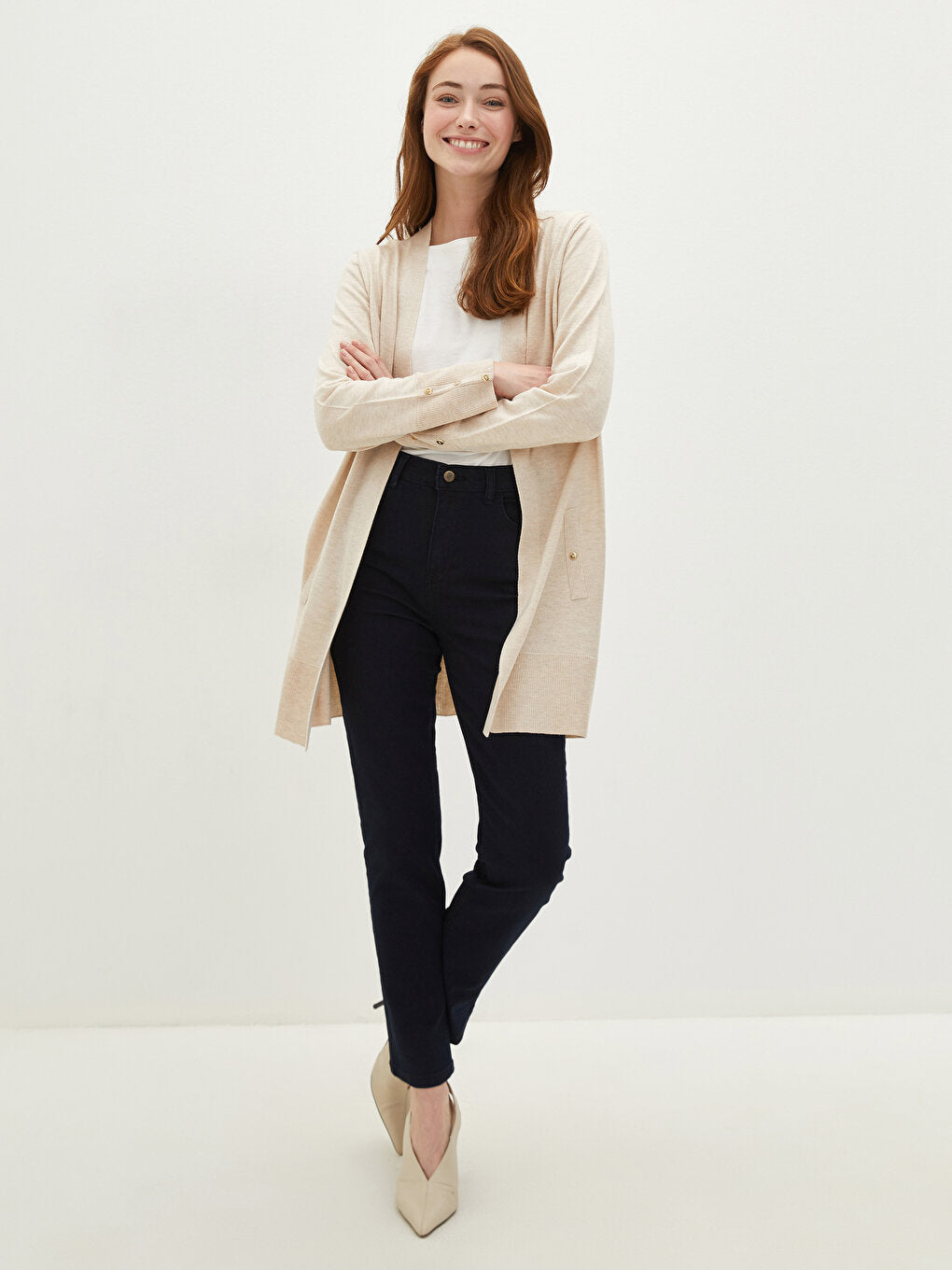 Shawl Collar Plain Long Sleeve Women's Knitwear Cardigan