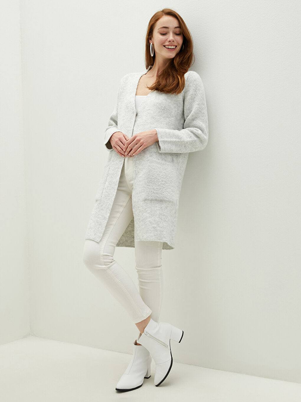 V-Neck Plain Long Sleeve Women's Knitwear Cardigan