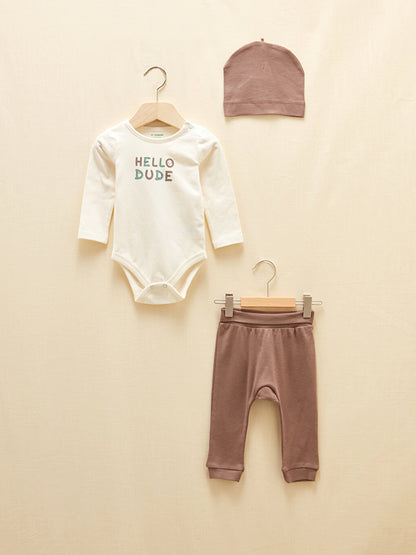 Crew Neck Long Sleeve Printed Organic Cotton Baby Boy 3-Piece Set