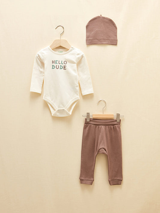 Crew Neck Long Sleeve Printed Organic Cotton Baby Boy 3-Piece Set