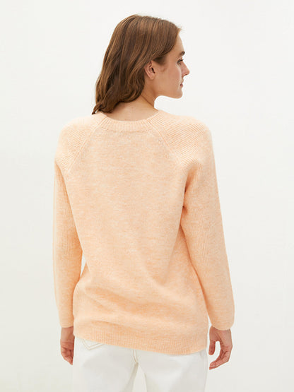 Crew Neck Plain Long Sleeve Women's Knitwear Sweater