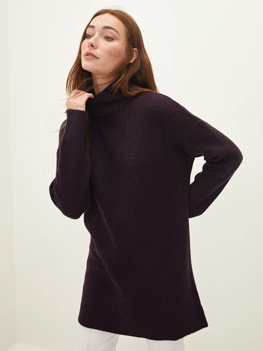 Half Turtleneck Plain Long Sleeve Knitwear Women's Tunic