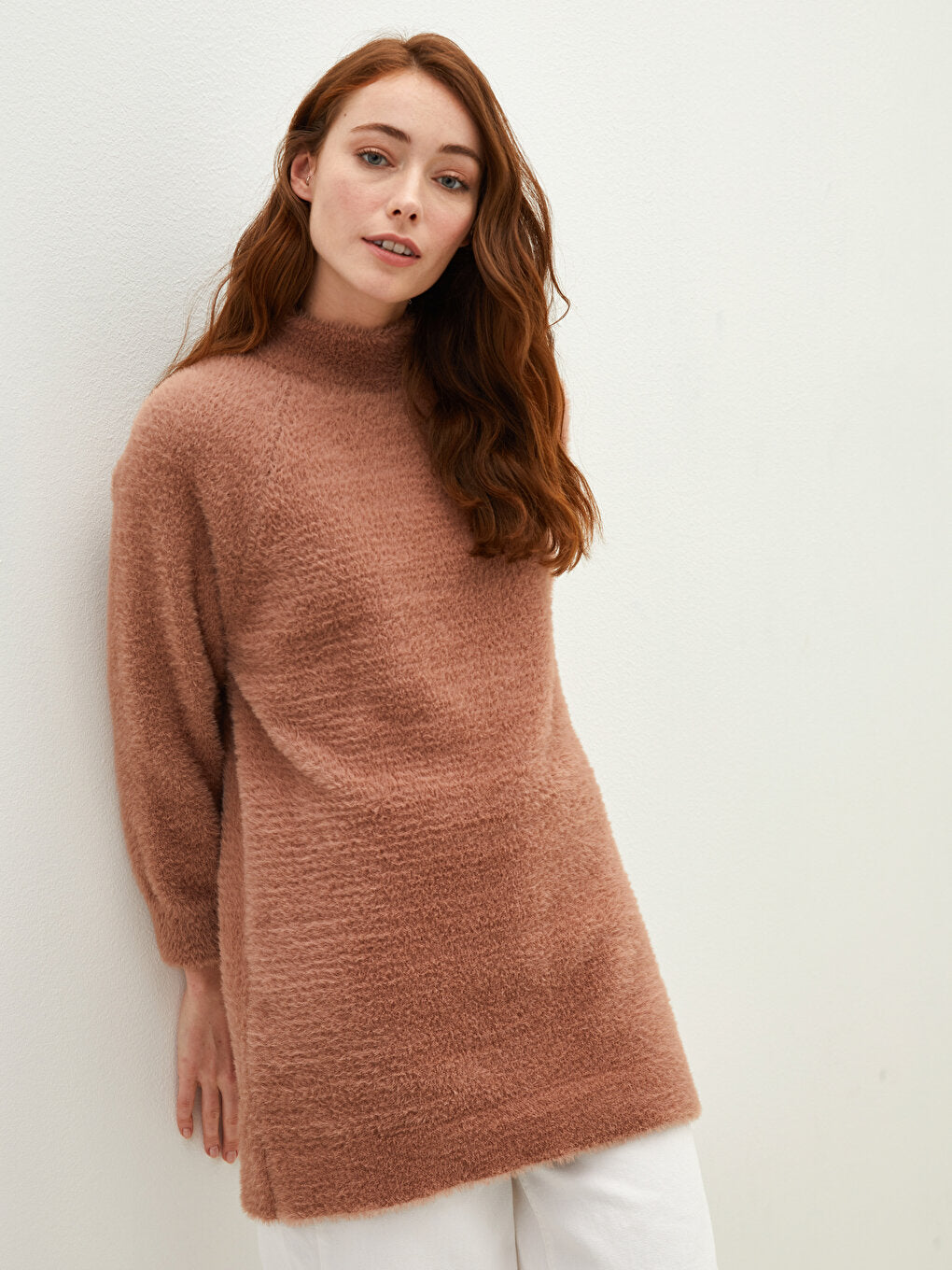 Half Turtleneck Plain Long Sleeve Women's Knitwear Tunic