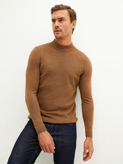 Half Turtleneck Long Sleeve Patterned Men's Knitwear Sweater