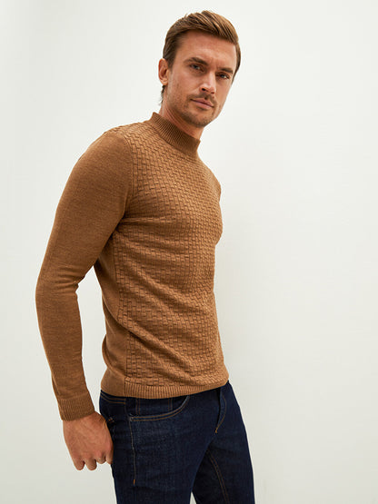 Half Turtleneck Long Sleeve Patterned Men's Knitwear Sweater