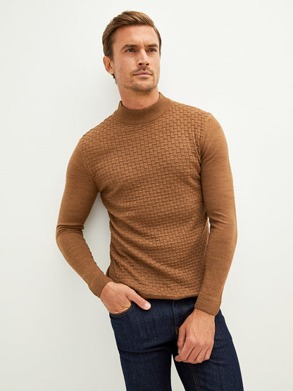 Half Turtleneck Long Sleeve Patterned Men's Knitwear Sweater