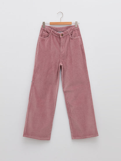 Basic Wide Leg Velvet Girls' Trousers with Elastic Waist