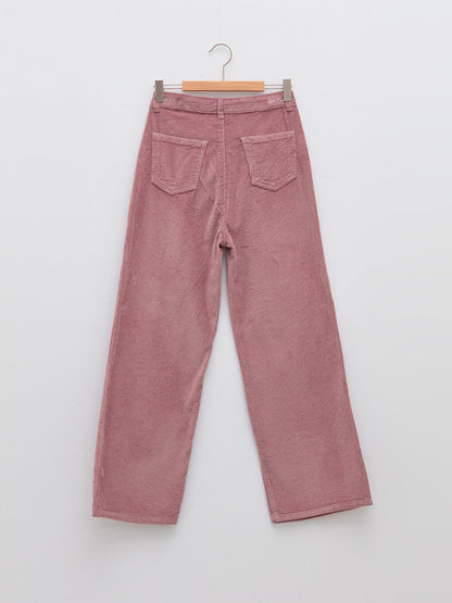 Basic Wide Leg Velvet Girls' Trousers with Elastic Waist