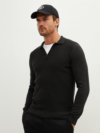 Polo Neck Long Sleeve Men's Knitwear Sweater