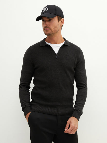 Polo Neck Long Sleeve Men's Knitwear Sweater