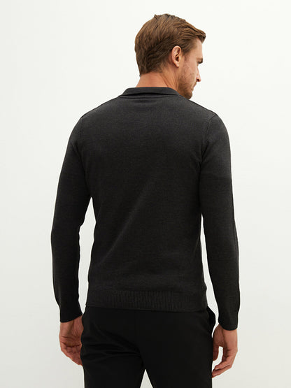 Polo Neck Long Sleeve Men's Knitwear Sweater