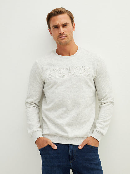 Crew Neck Long Sleeve Printed Thick Men's Sweatshirt