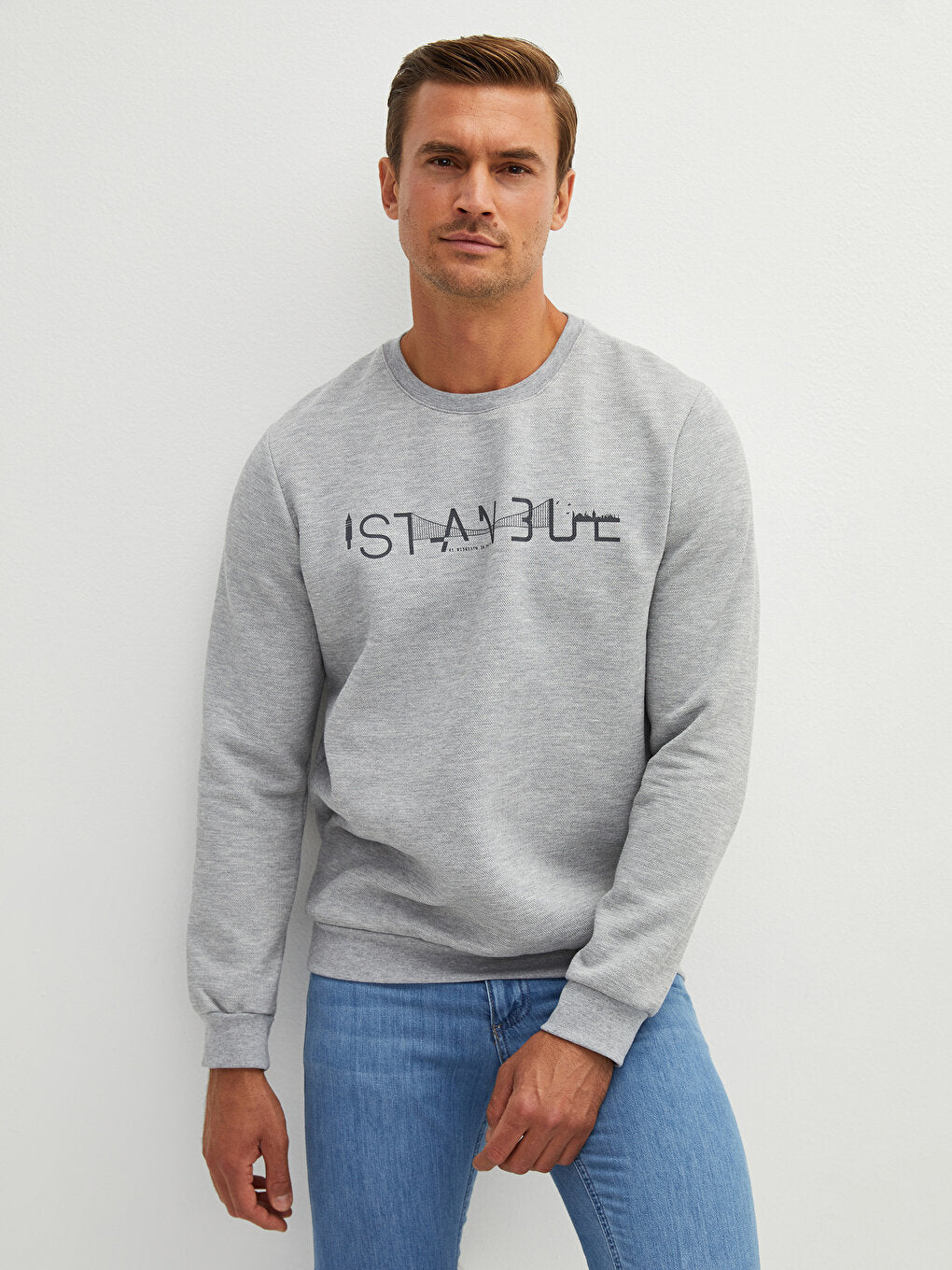 Crew Neck Long Sleeve Istanbul Printed Men's Sweatshirt