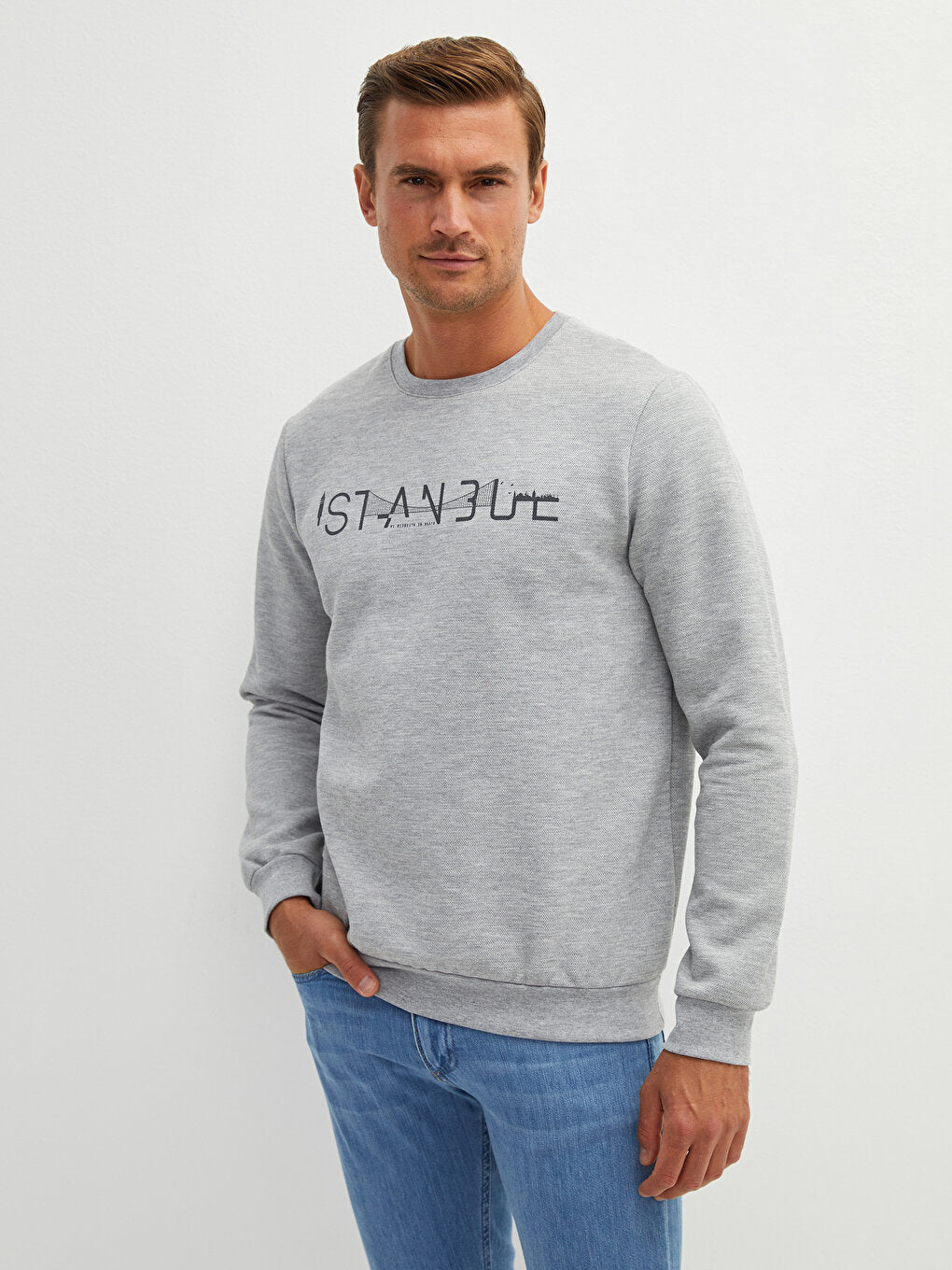 Crew Neck Long Sleeve Istanbul Printed Men's Sweatshirt