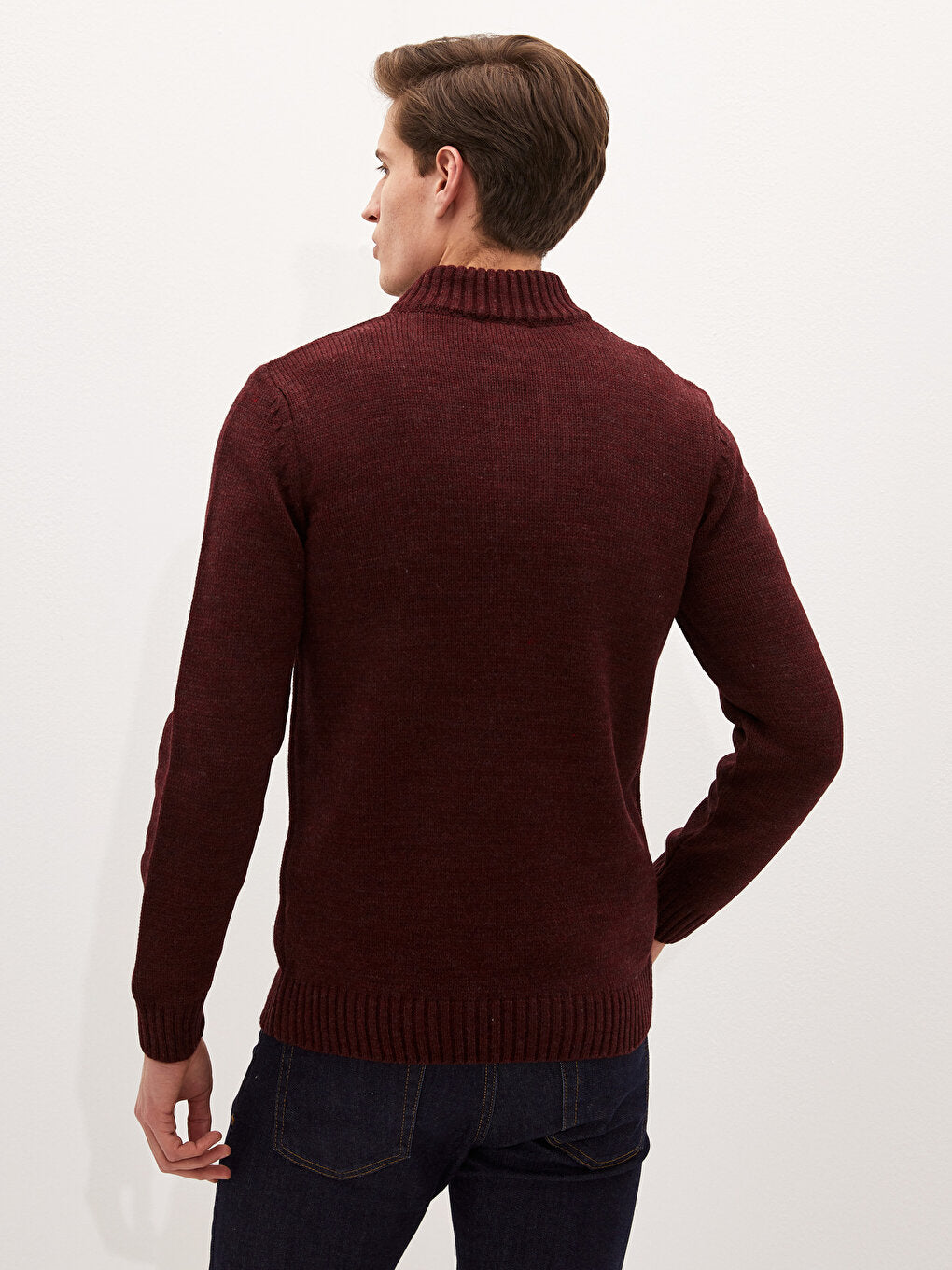 Buttoned Stand Collar Long Sleeve Men's Knitwear Sweater