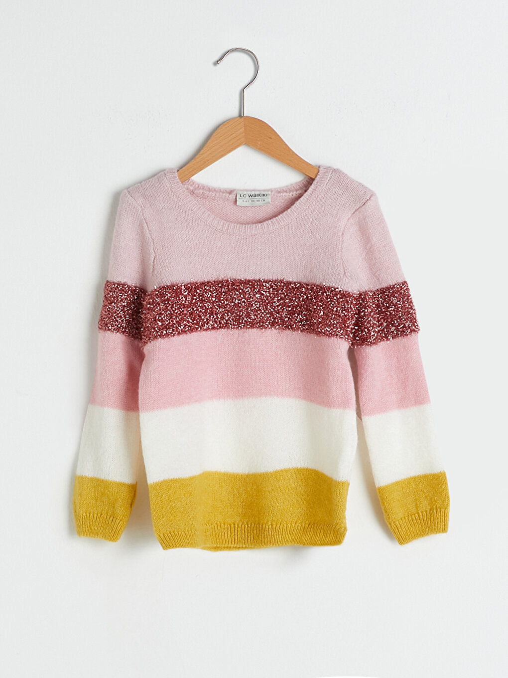 Crew Neck Color Blocked Long Sleeve Girl's Knitwear Sweater