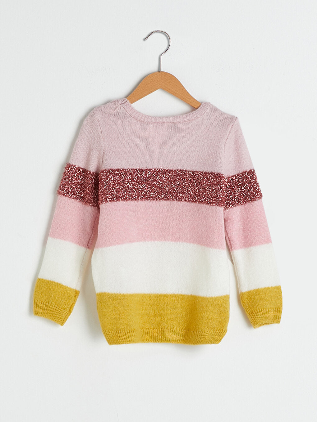 Crew Neck Color Blocked Long Sleeve Girl's Knitwear Sweater