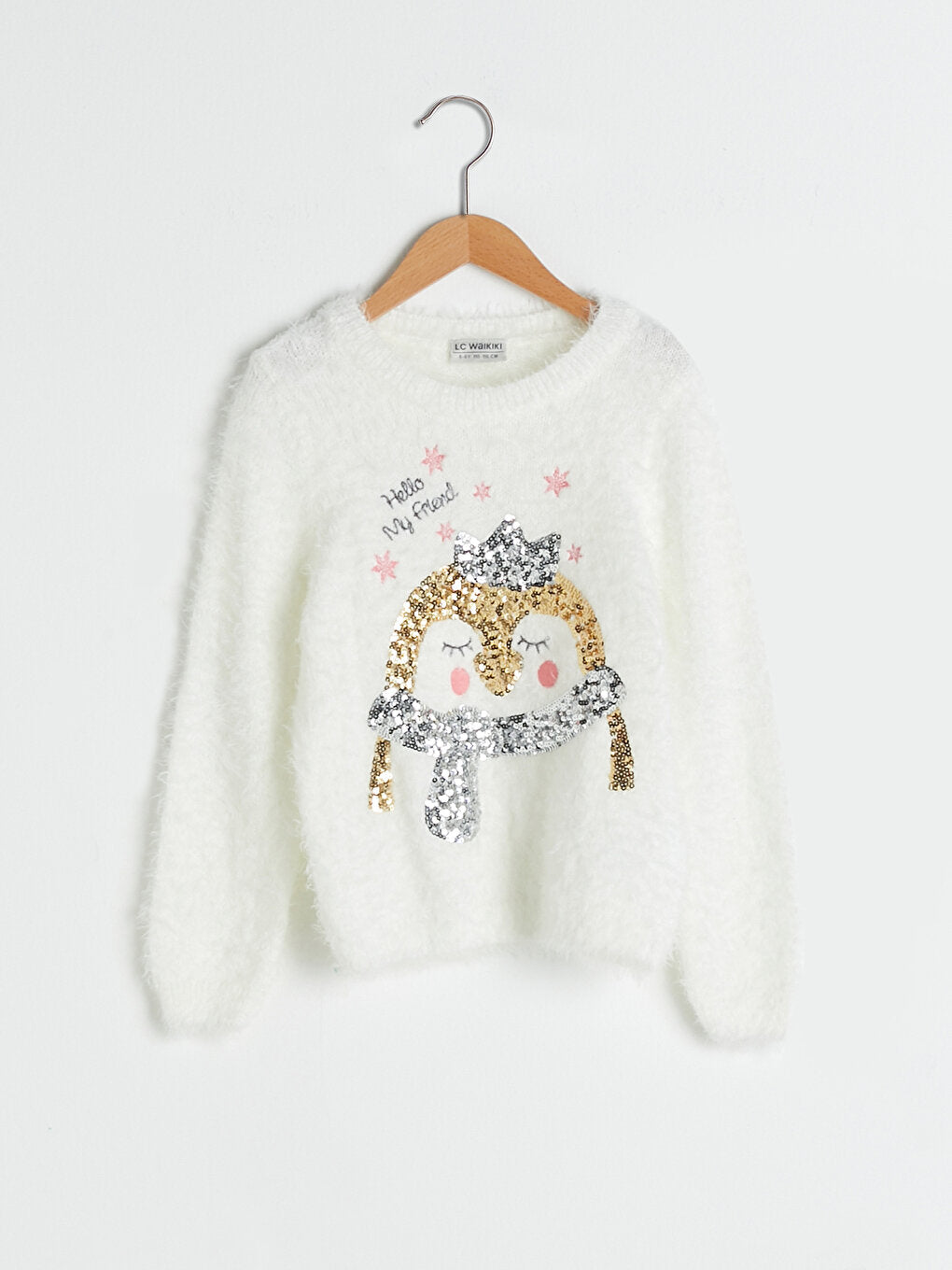 Crew Neck Patterned Sequin Embroidered Long Sleeve Girl's Knitwear Sweater