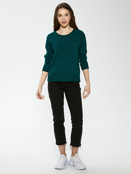 Crew Neck Plain Long Sleeve Women's Knitwear Sweater