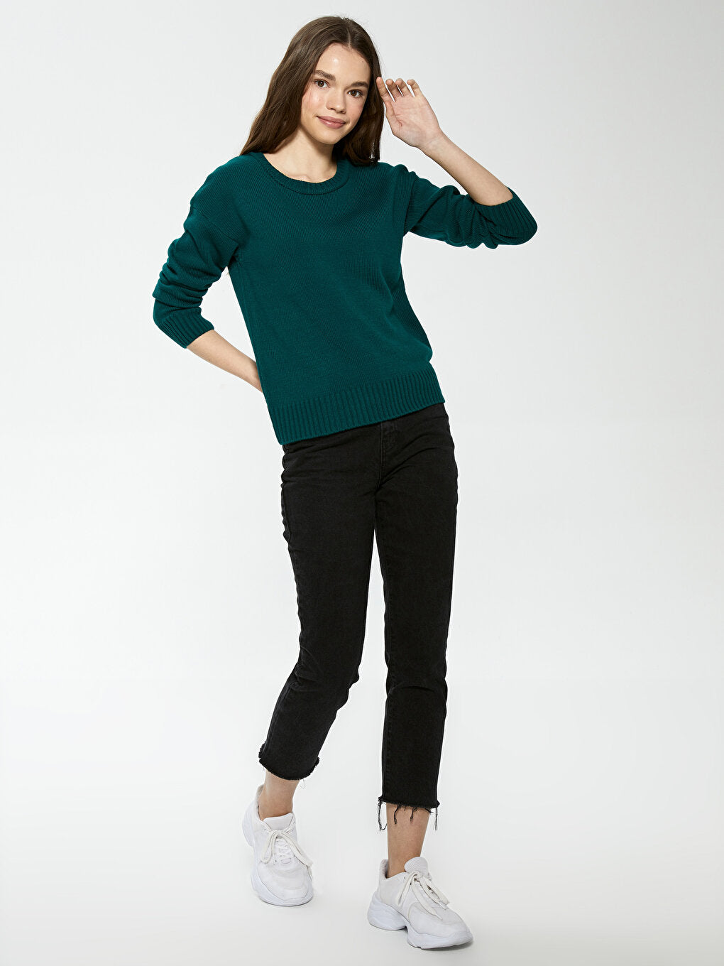 Crew Neck Plain Long Sleeve Women's Knitwear Sweater