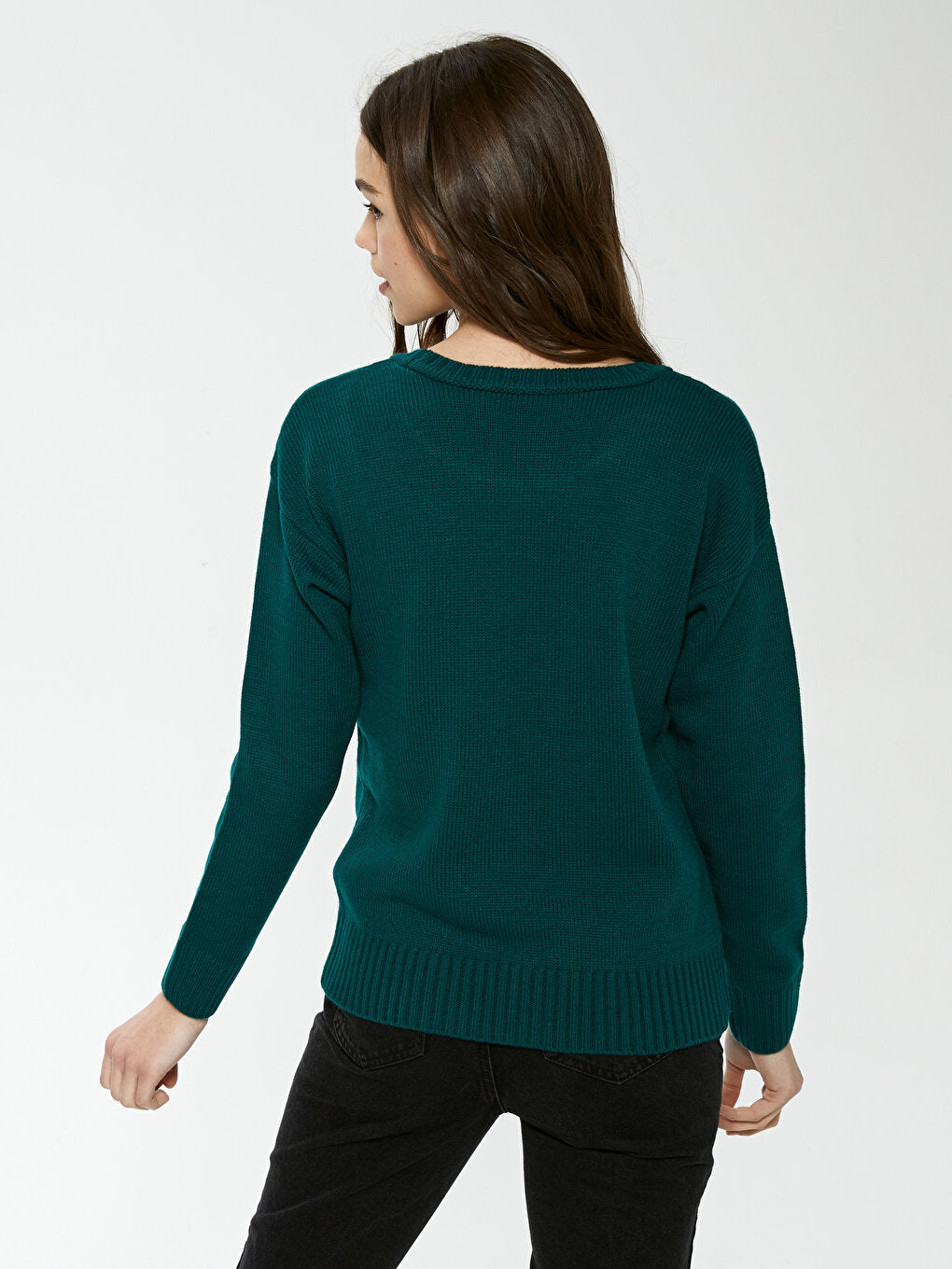 Crew Neck Plain Long Sleeve Women's Knitwear Sweater