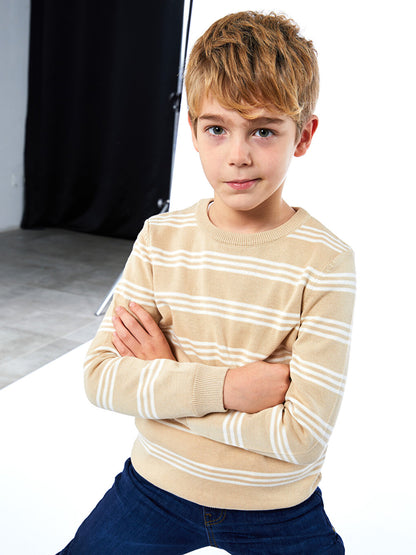 Crew Neck Striped Long Sleeve Boy's Thin Knitwear Sweater