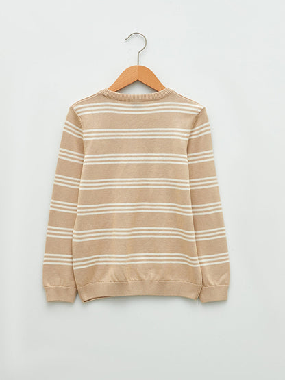 Crew Neck Striped Long Sleeve Boy's Thin Knitwear Sweater